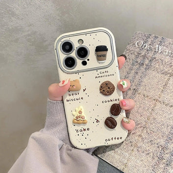 Cute 3D Coffee & Teddy Charm iPhone Case